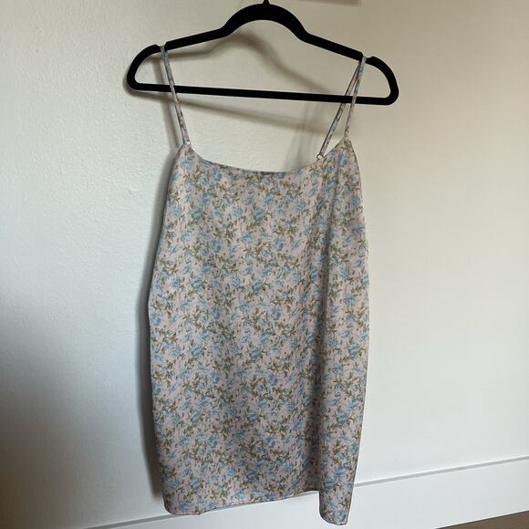Show Me Your Mumu Women’s Satin-like Mini Dress Pink & Blue Floral Print Size M - Picture 1 of 6